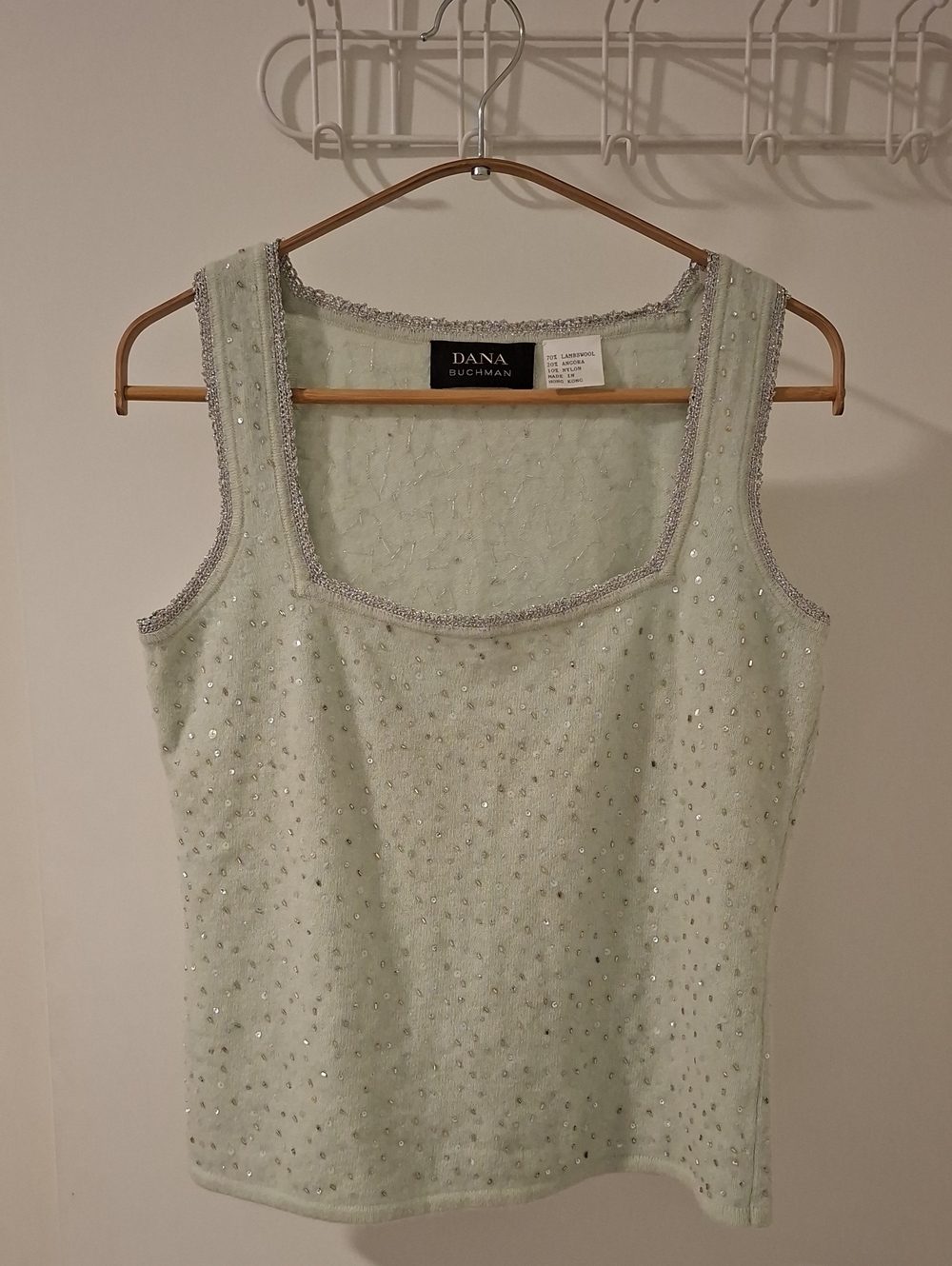 Vintage Dana Buchman Super Soft Lambswool & Angora Green Beaded Knit Top (XS/S)